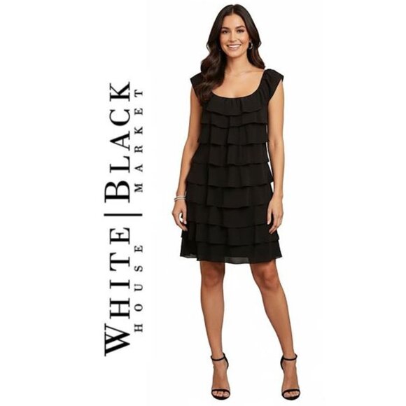LBD!!! WHITE HOUSE BLACK MARKET, Black tiered ruffle cocktail dress - Picture 1 of 11